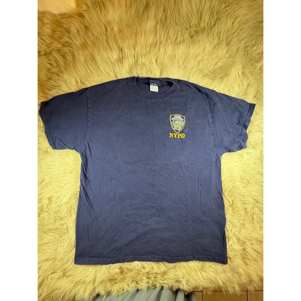 Vintage NYPD Police Department T Shirt Navy Blue Embroidered Patch Mens Large